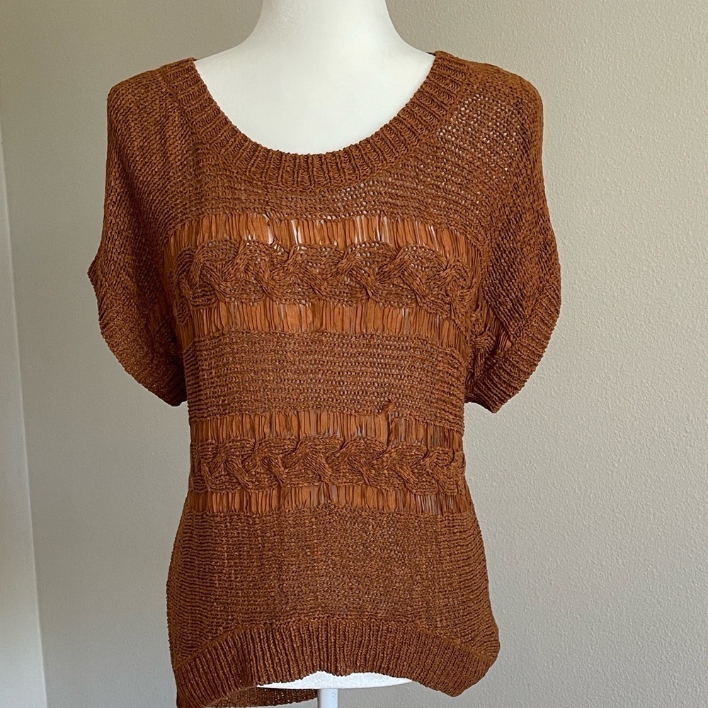 Brown Knit Short Sleeve Top Size L